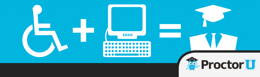 Graphic with handicap symbol, computer, and person with graduation cap Graphic with handicap symbol, computer, and person with graduation cap